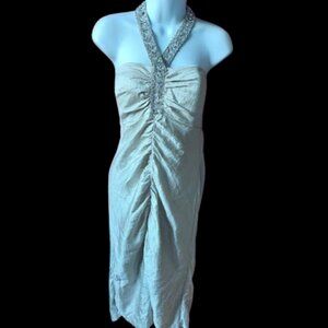LE CHATEAU Shimmery Backless Golden Halter Dress Party -Cocktail - Xmas Sz Large